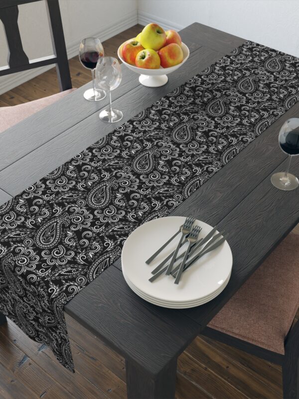 Traditional Black Paisley Flower Dining Table Runners - Image 14
